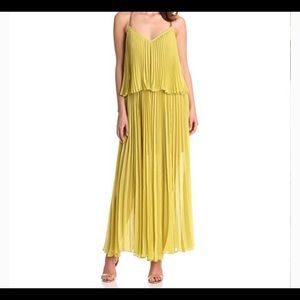 BCBGMAXAZRIA dark lime pleat flare maxi dress